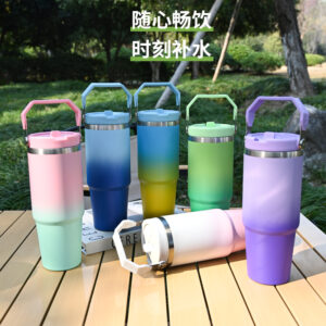 30-ounce gradient portable double-layer insulator mug with customized laser logo.