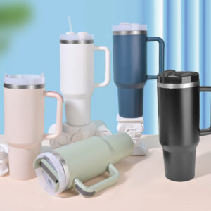 40 oz. popular tumbler with handle and straw double insulation, equipped with automotive stainless steel anti-scratch and anti-slip.